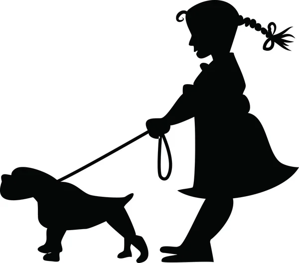 Vektor Silhouette Der Traurige Frau Mit Hund Weißen Hintergrund