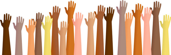 Colorful  raised hands