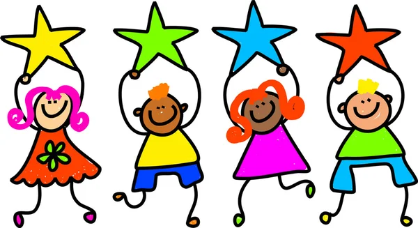 Niños felices con estrella — Vector de stock