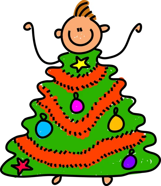 Niño decora árbol de Navidad — Vector de stock