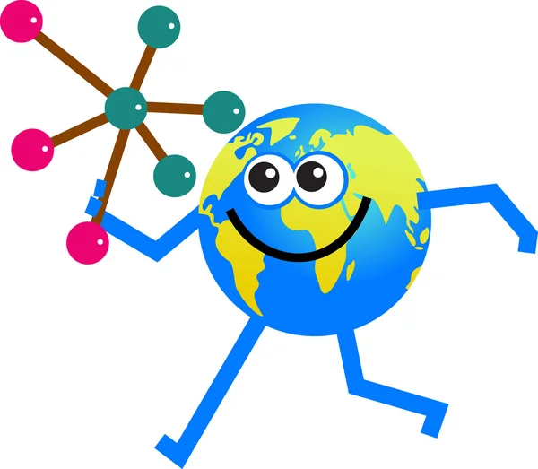 Molecuul globe cartoon — Stockvector