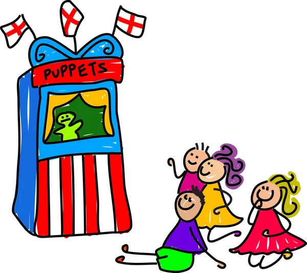 Niños viendo Puppet Show — Vector de stock