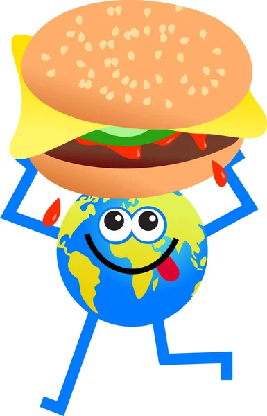 Fast food hamburger en globe. — Stockvector