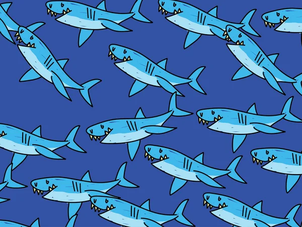 Cardumen submarino de tiburones — Vector de stock