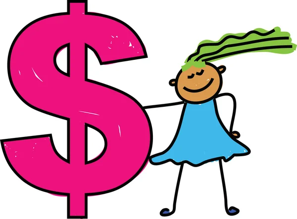 Girl and Dollar money sign — Stock Vector
