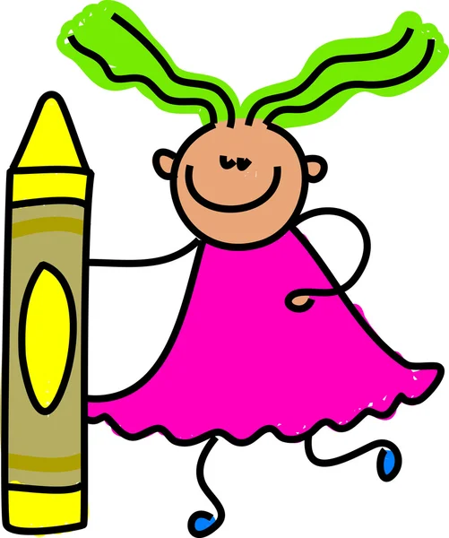 Meisje met grote crayon — Stockvector