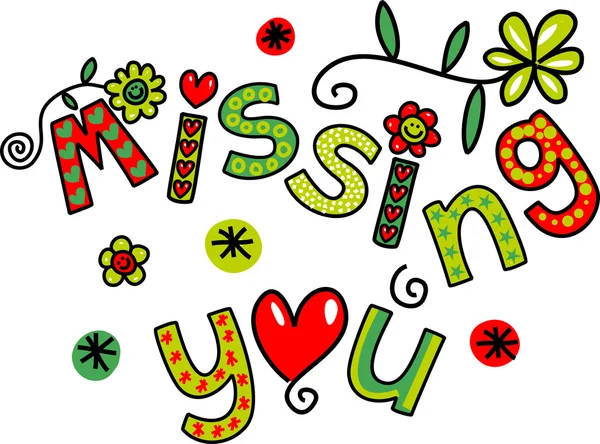 Hand drawn colorful cartoon doodle missing you text expression. 