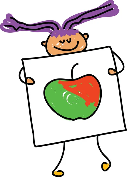 Маленькая девочка с изображением яблока — стоковый вектор