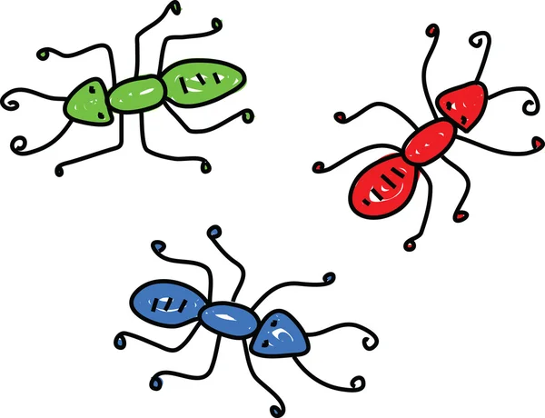 Dibujo de tres hormigas . — Archivo Imágenes Vectoriales