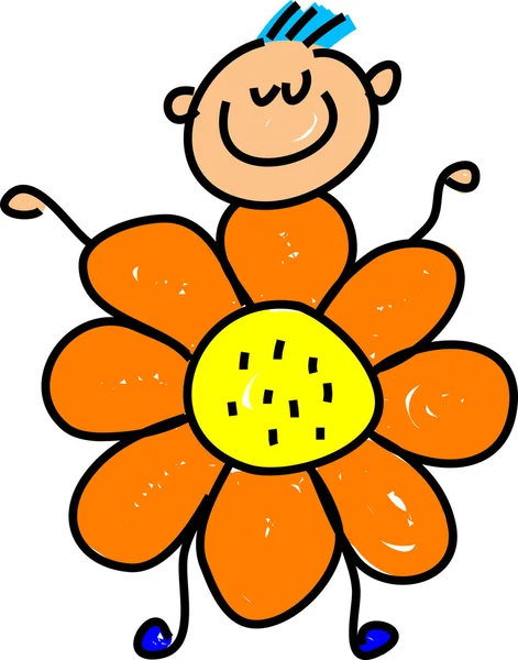 En tecknad pojke med blomma. — Stock vektor