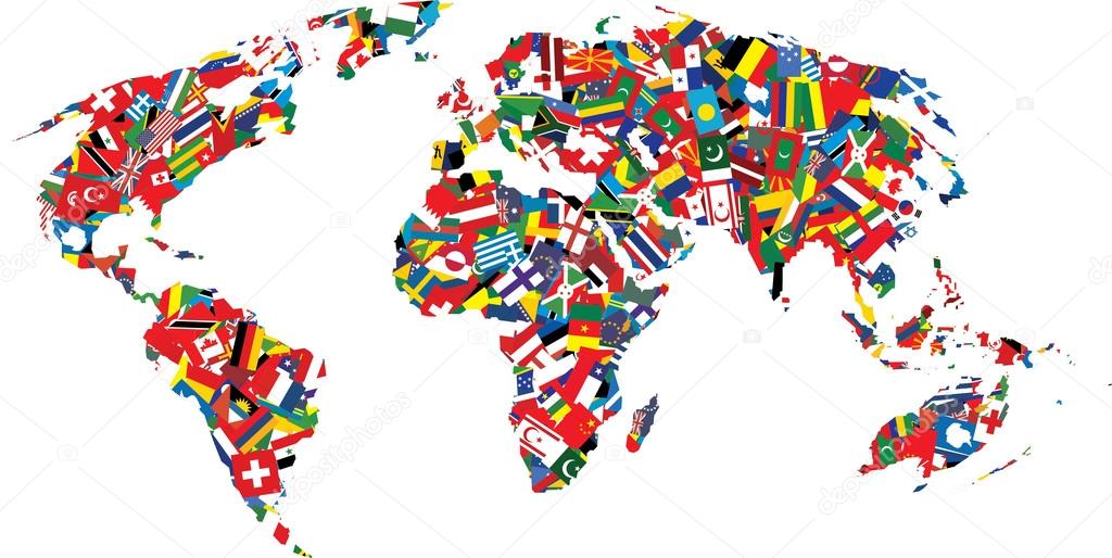 Map of the world made up of flags