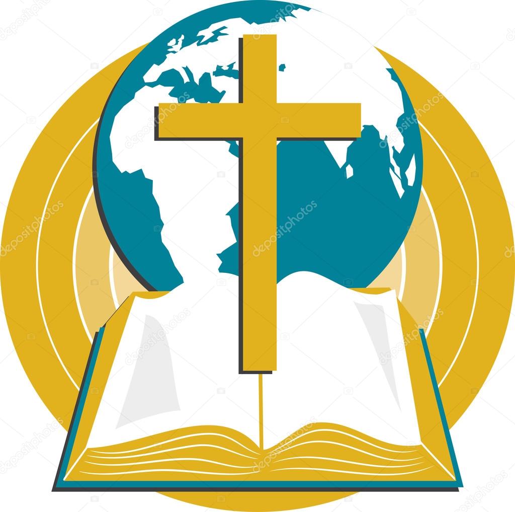 Globe of the world with the cross of calvary and a Holy Bible