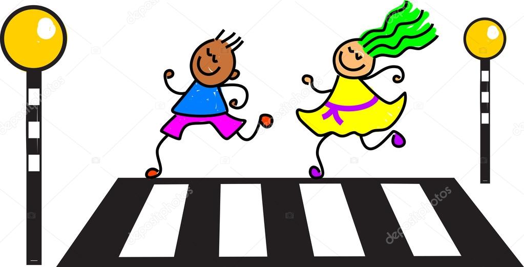 Kids on zebra crossing road