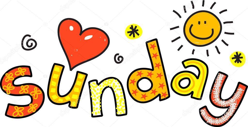 Hand drawn and colored whimsical cartoon special occasion and expression text that reads SUNDAY.