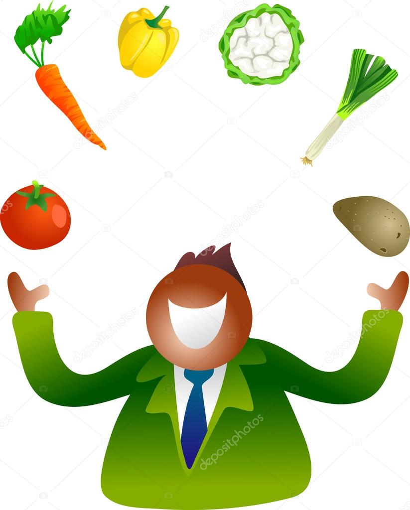 Man Juggling Different Vegetables