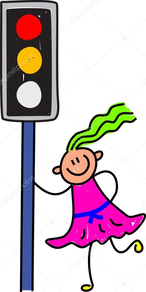 Girl walk traffic light