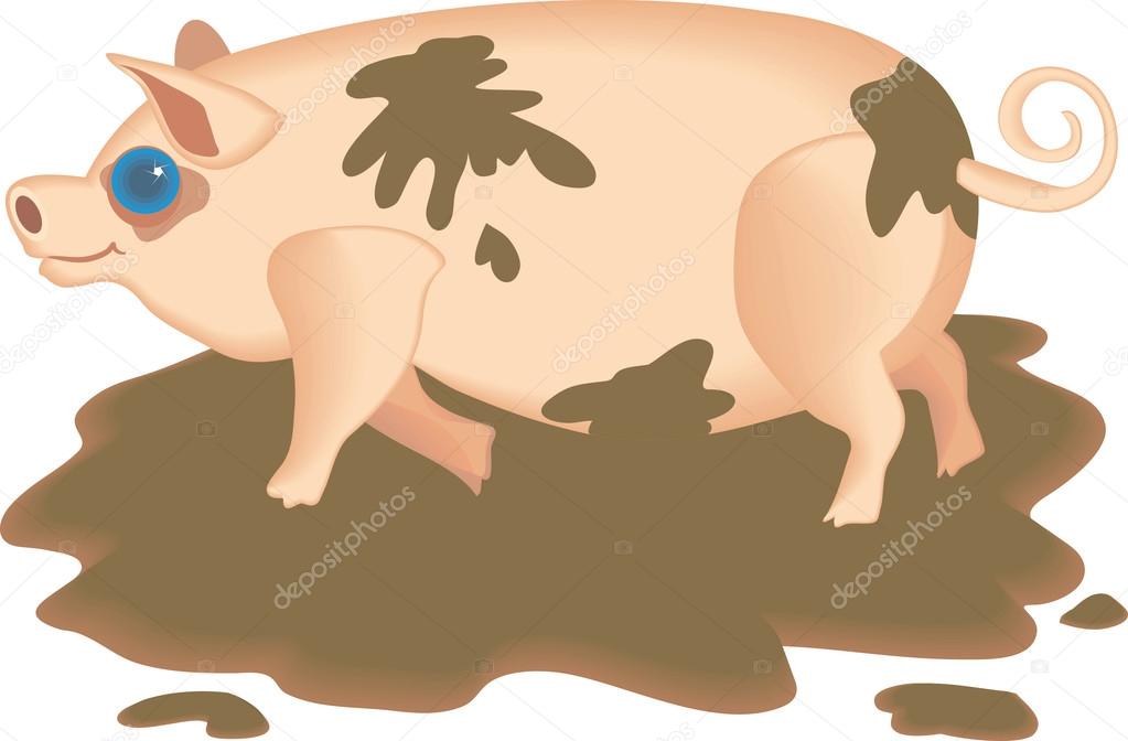 Cartoon pig covered in mud