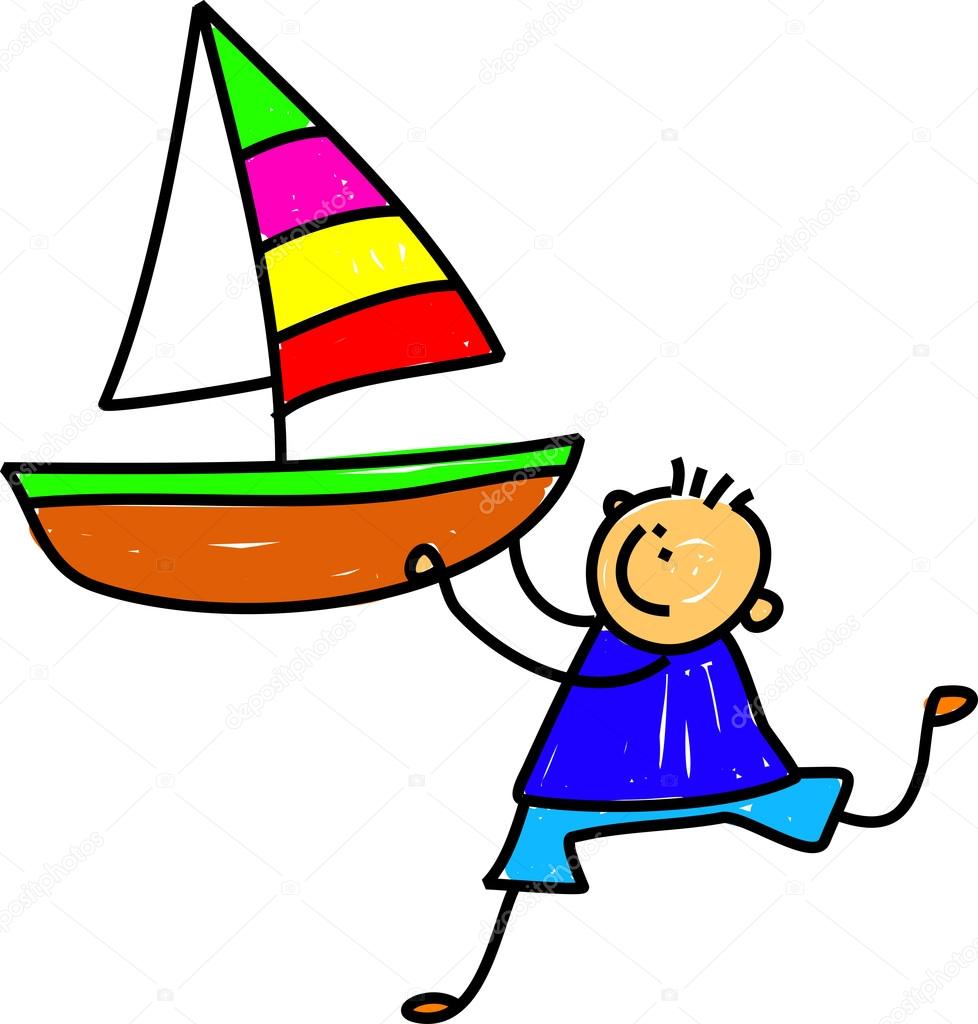 Little boy holding a large toy boat. Stock Vector Image by ©Prawny #64297045