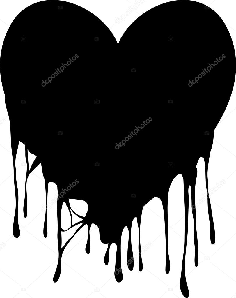 Black melting heart with drops.