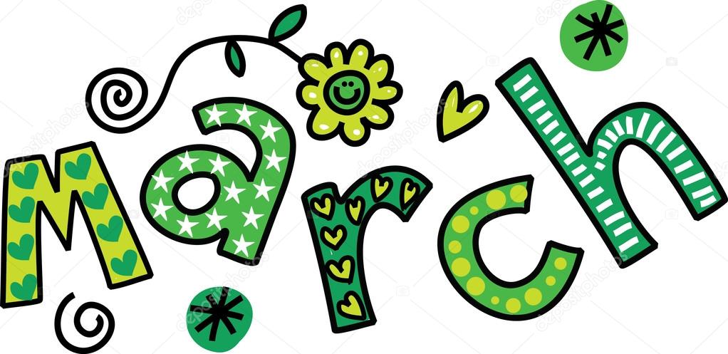 Whimsical cartoon text doodle for the month of March.