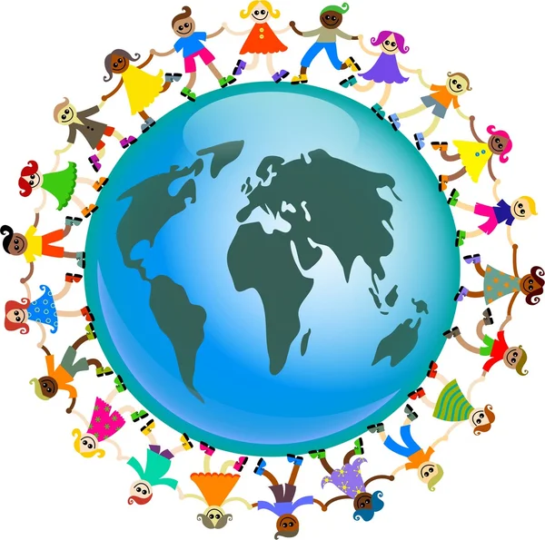 Kids around world globe — Stock Photo, Image