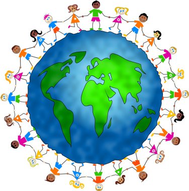 Kids around world globe clipart