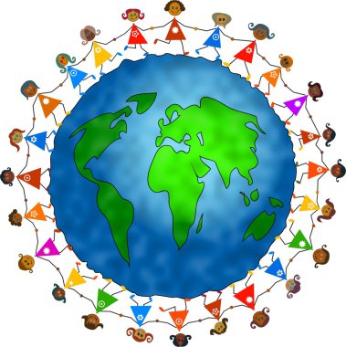Kids around world globe clipart