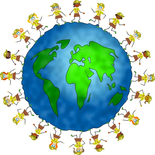 Kids around world globe — Stock Photo, Image