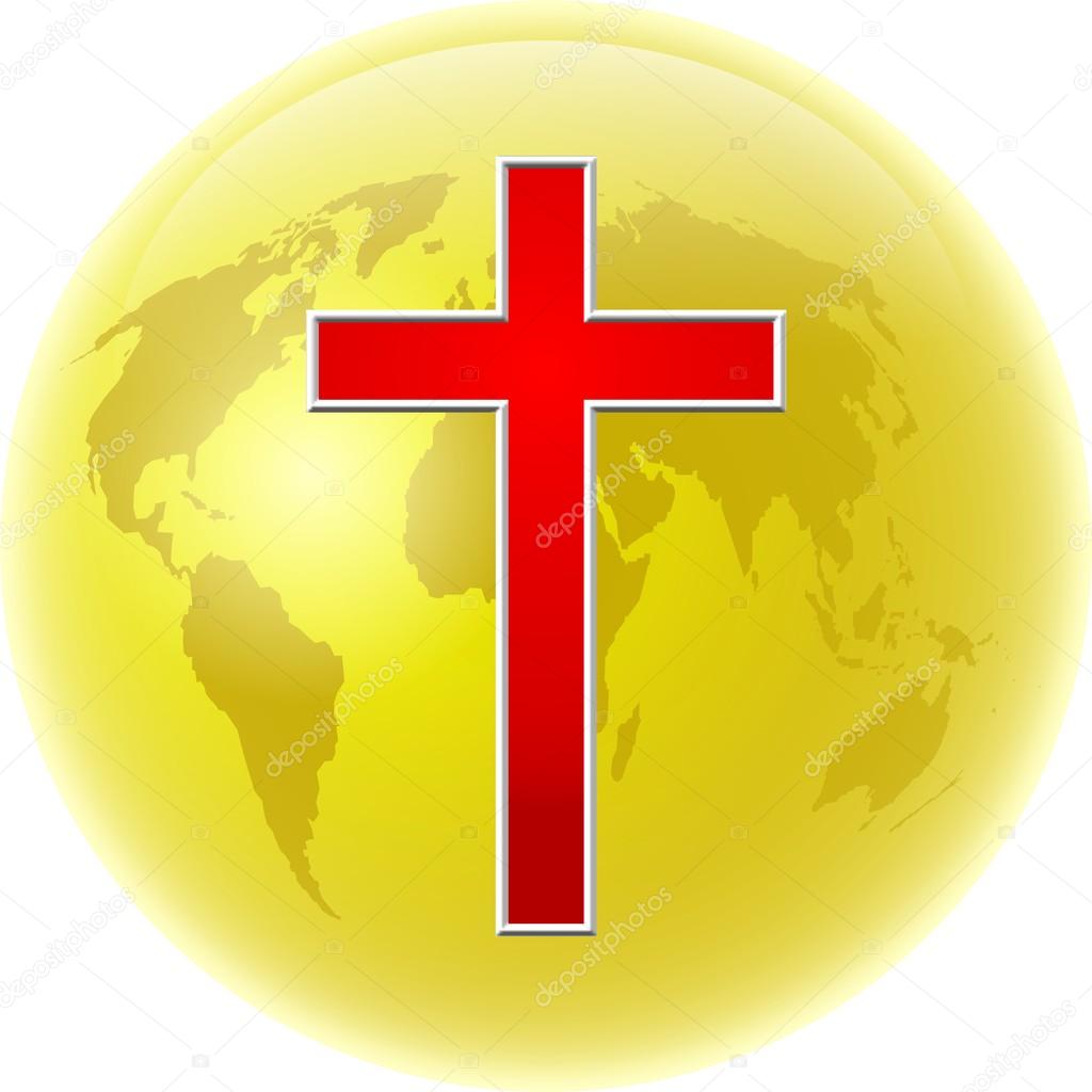 Cross over Earth. Cross and gold earth peace and love