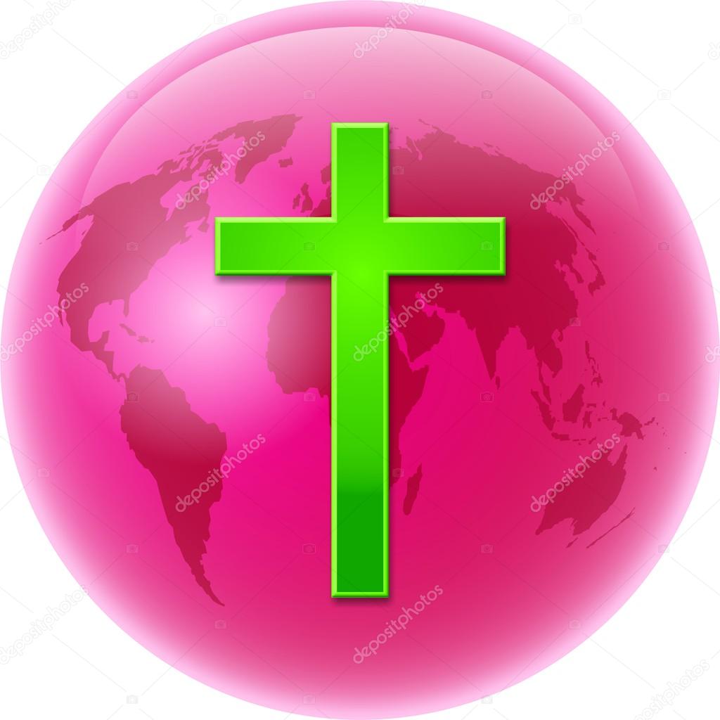 Cross over Earth. Cross and pink earth peace and love