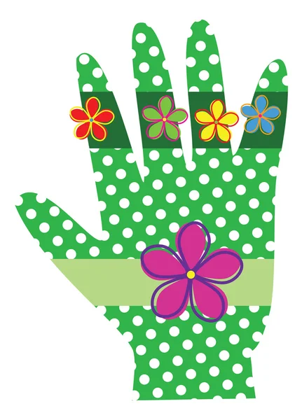 A whimsical hand with green polka dots — Stock Vector