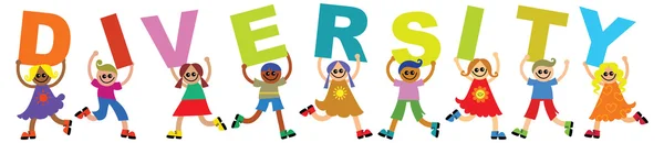Enfants tenant le mot Diversité — Image vectorielle