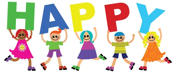 Enfants tenant mot heureux — Image vectorielle