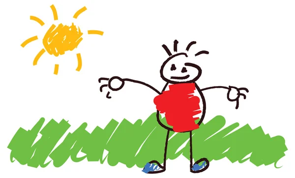 Dibujo infantil de niño y sol — Archivo Imágenes Vectoriales