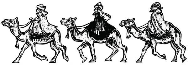 Tři vánoční králů na velbloudech — Stockový vektor