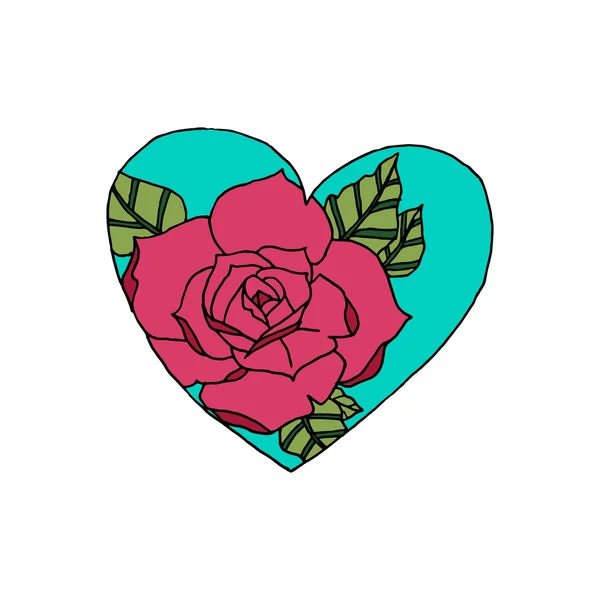 Corazón y rosa, ilustración vectorial — Vector de stock