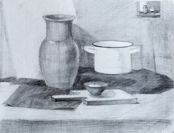 Still life, pencil drawing canvas — Stock Photo, Image