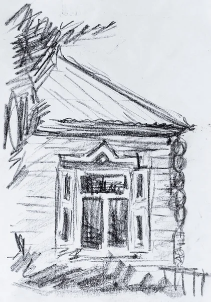 Casa de campo velha, desenho a lápis — Fotografia de Stock