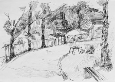 Piknik, kroki kalem için yer ile sokak