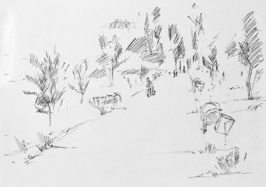 Sokakta park, kroki kalem