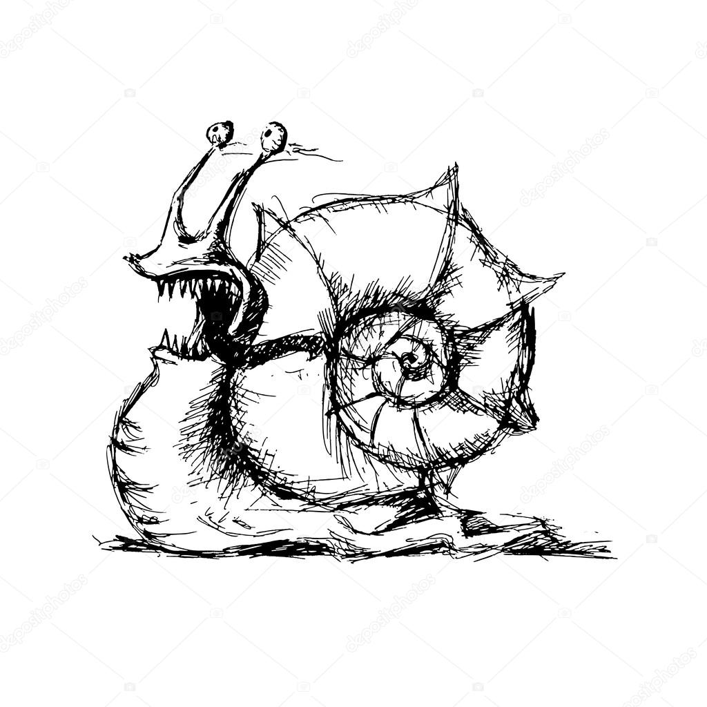 Sketch of snail, vector illustration