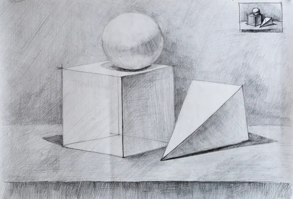 Nature morte, dessin au crayon — Photo