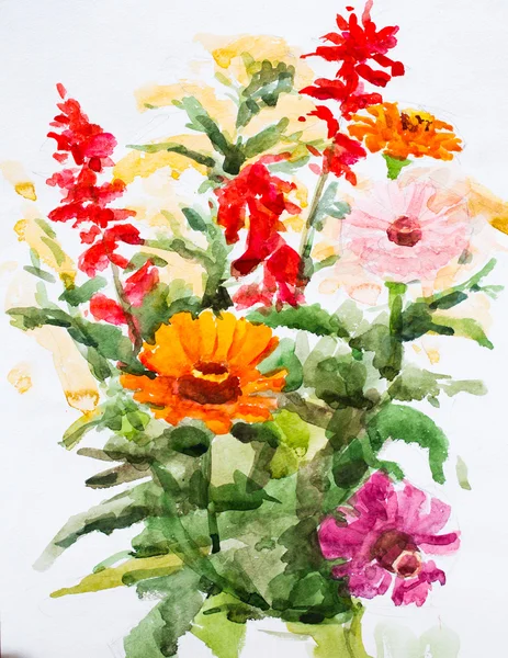 Kwiaty, akwarela malarstwo — Zdjęcie stockowe