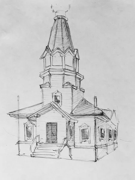 La chiesa, schizzo a matita — Foto Stock