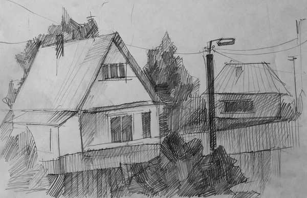 Village, pencil sketch — Stock Photo, Image