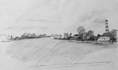 Deniz ve orman, kalem kroki