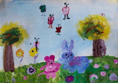 Orman, çizim suluboya hayvanlarda