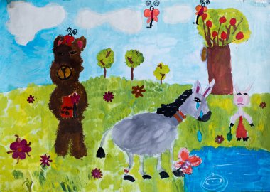 Orman, çizim suluboya hayvanlarda