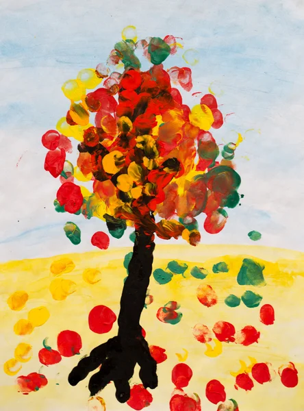 Drzewo jesień, akwarela malarstwo — Zdjęcie stockowe