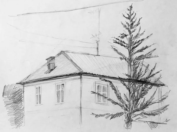 House, pencil drawing — Stock Photo, Image